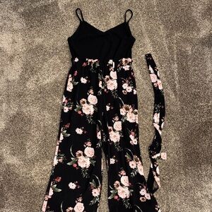 Elle Black and Pink Floral Jumpsuit